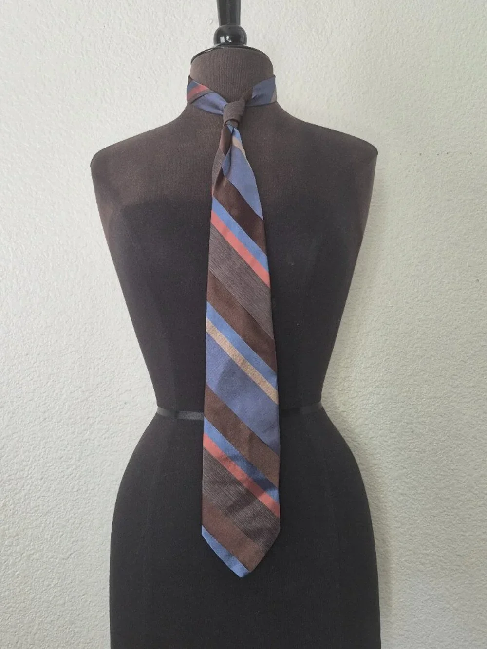 Vintage The American Edition Mens Tie Brown Slate Blue Gold Striped Necktie